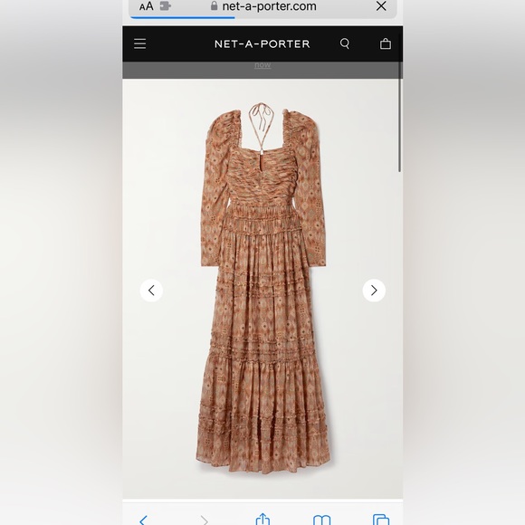 Ulla Johnson Rabia Metallic Thread Ikat Long Sleeve Silk Gown - Picture 1 of 6